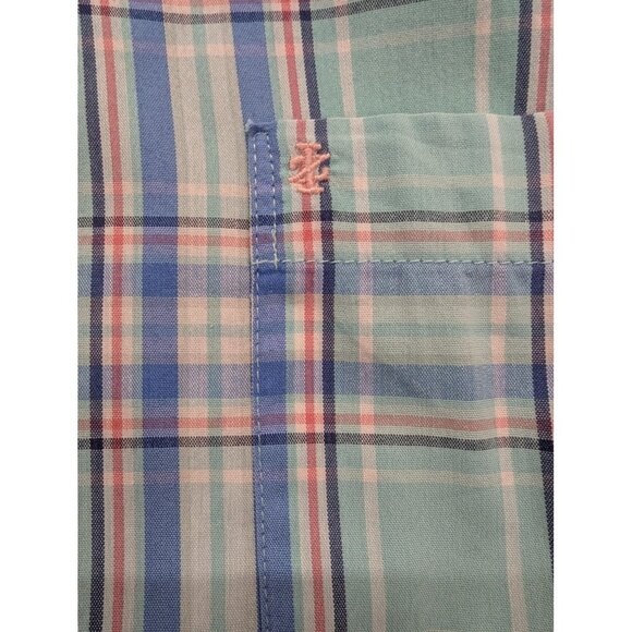 IZOD Shirt Mens 2XL Green Blue Plaid Short Sleeve Button Down Non-Iron Stretch - Picture 3 of 10